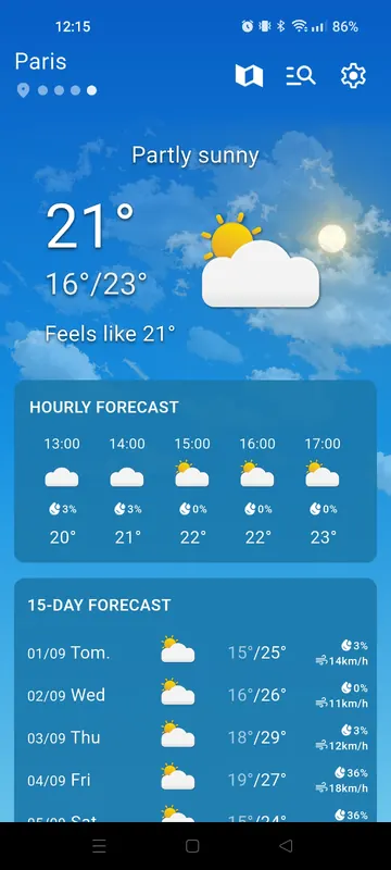 Screenshot 1 of the Météo Sauzana app
